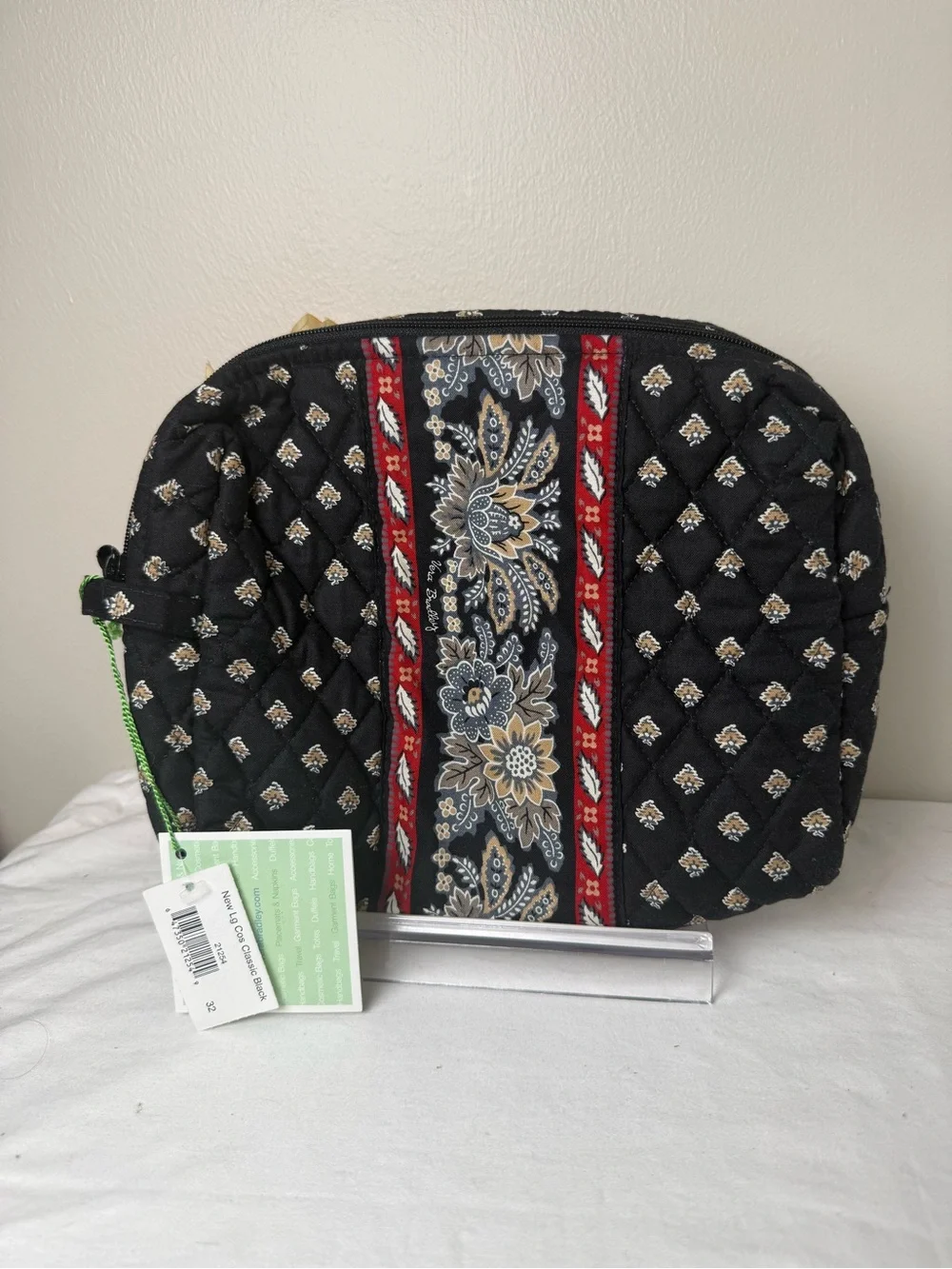 NWT Vera Bradley Classic Black Vintage Large Cosmetic Retired Pattern